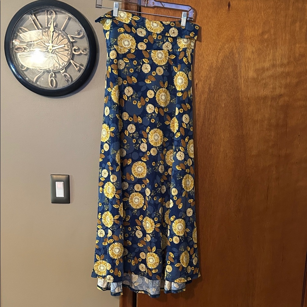 LuLaRoe Maxi Skirt with Blue and Gold Floral Pattern